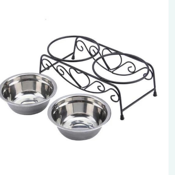 WROUGHT IRON scroll work hand crafted black 2 dog bowl stand feeder decor ergo - Picture 2 of 9